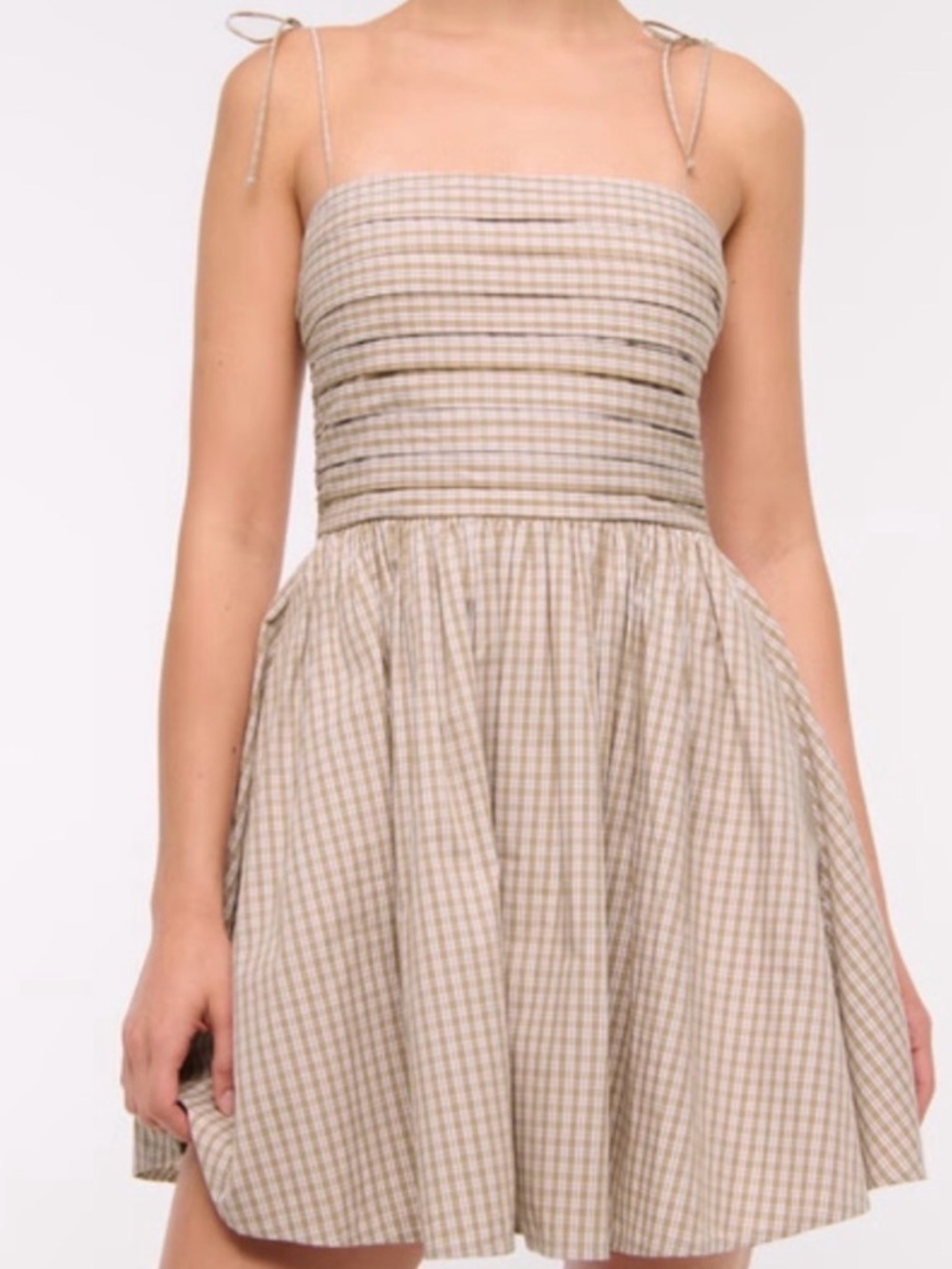 Abercrombie & Fitch Beige and White Smocked Strapless Dress